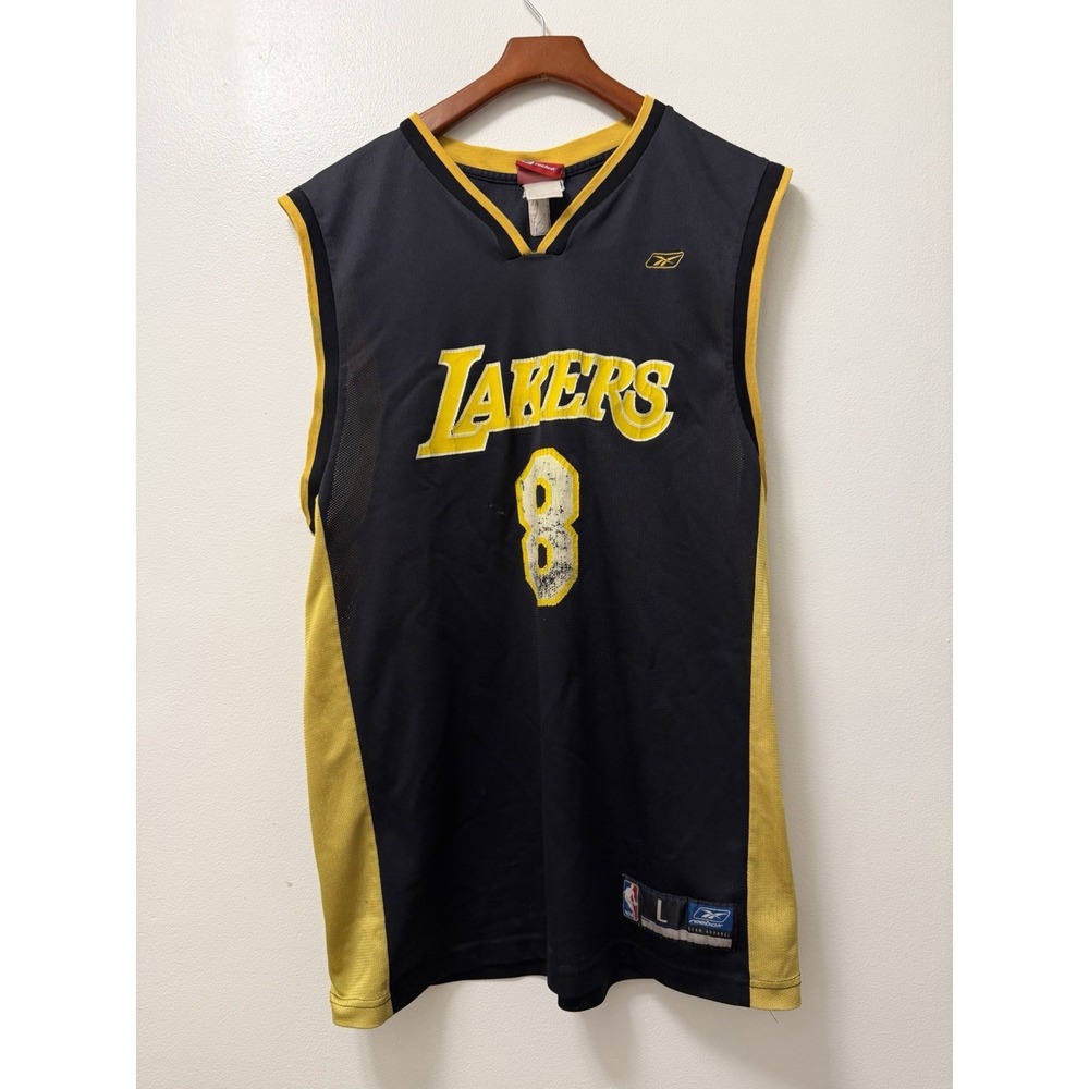 VTG Los Angeles Lakers Kobe Bryant #8 Black Reebok Jersey Men's Large Distressed
